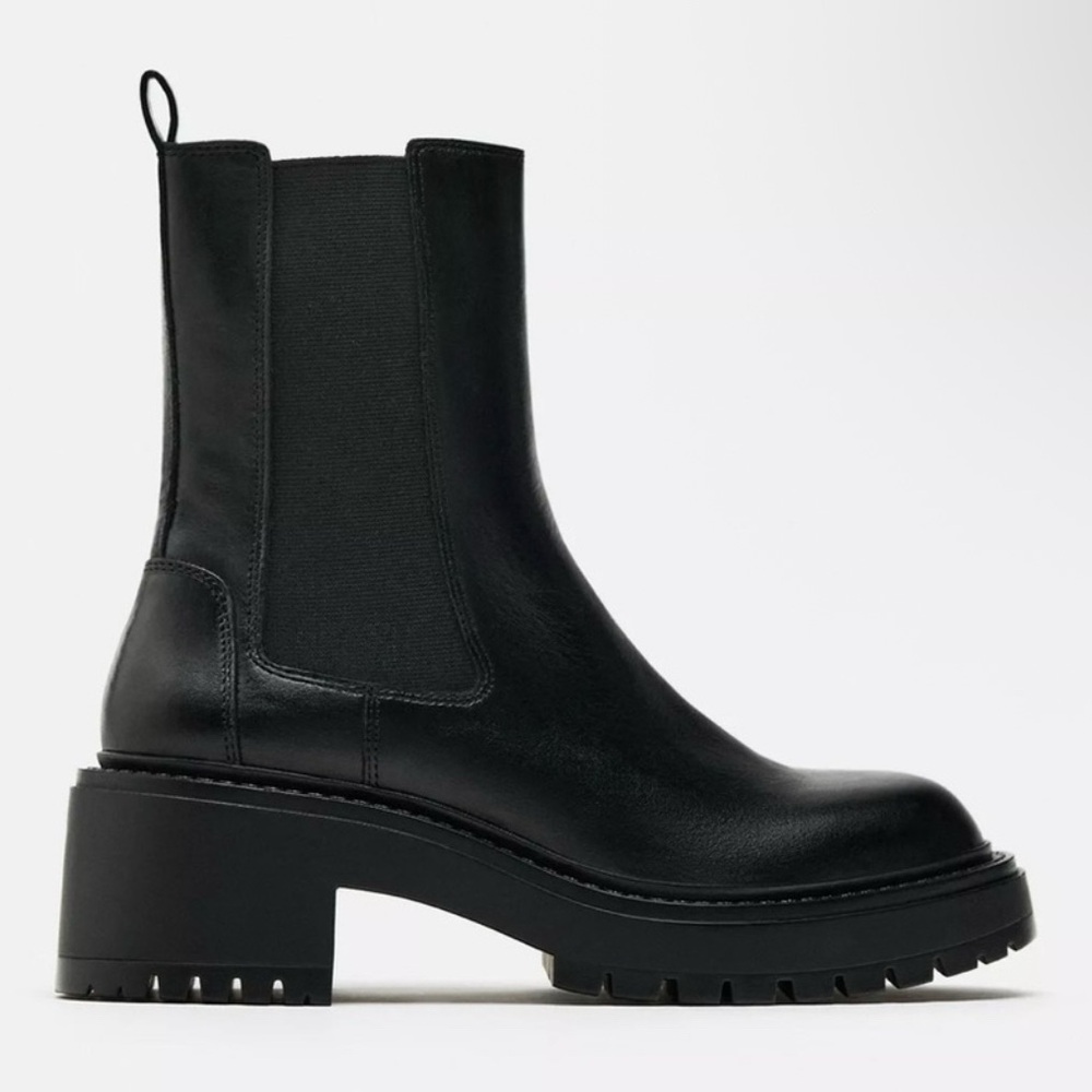 Zara Black Leather Ankle Boots